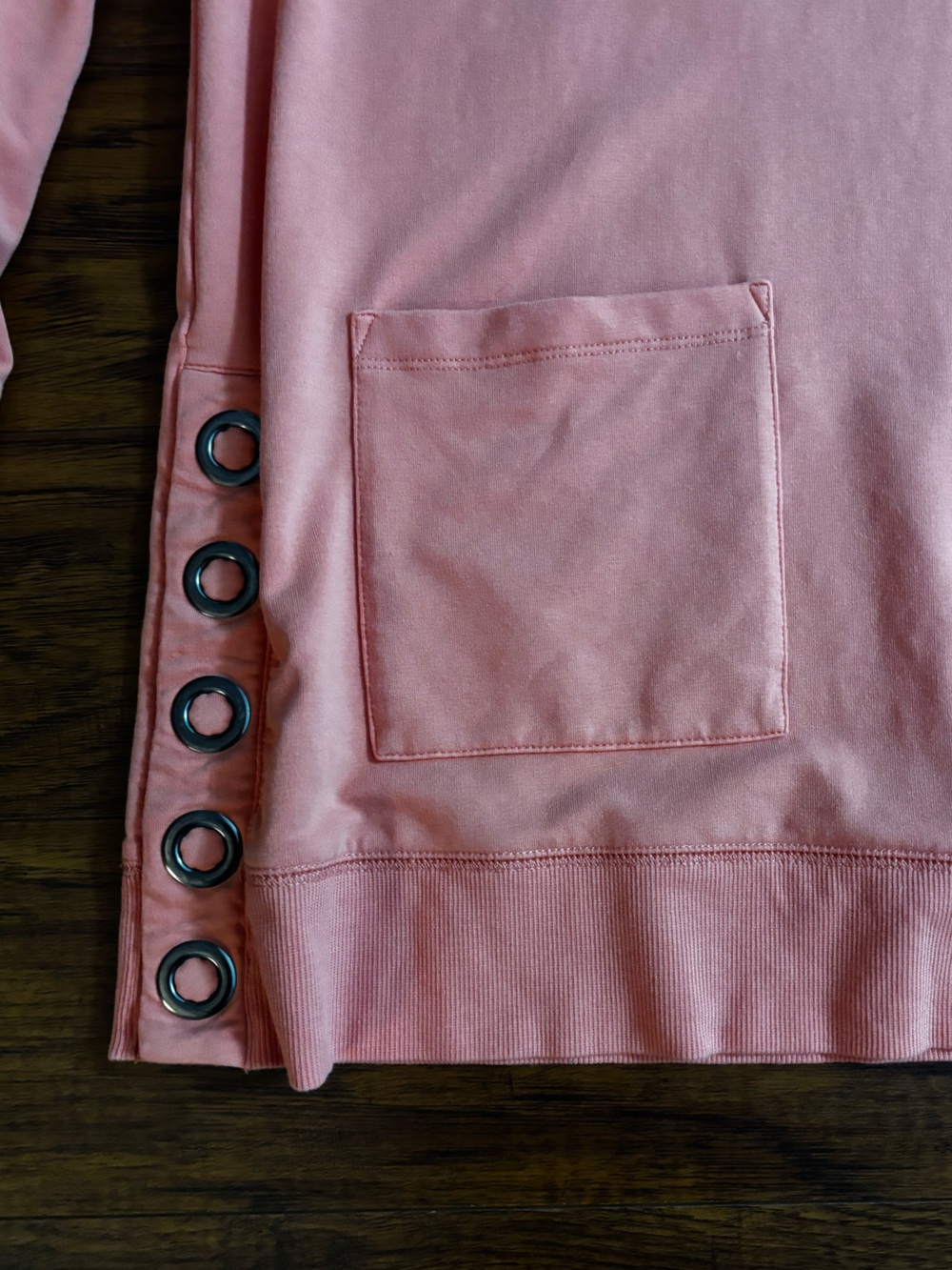Soft Surroundings Top Coral Peach Pullover Grommet Buttons Long Sleeve Shirt - Picture 5 of 9